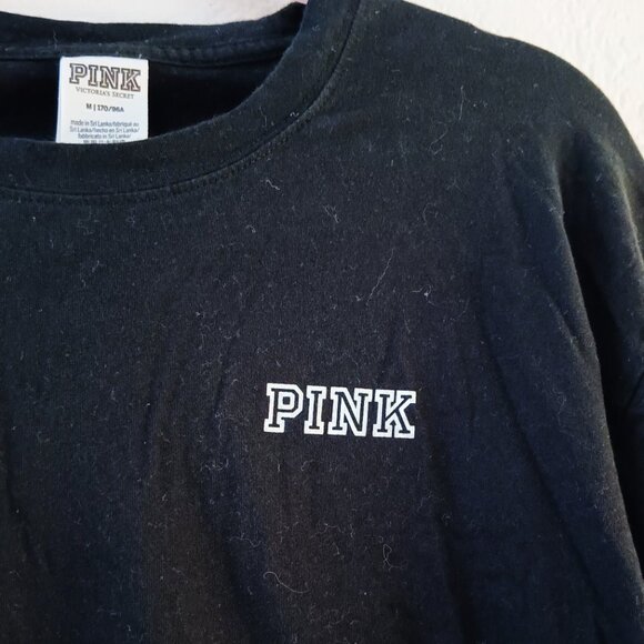 PINK Victoria's Secret Oversized Black Rhinestone Campus Long Sleeve Tee Medium - Picture 3 of 5